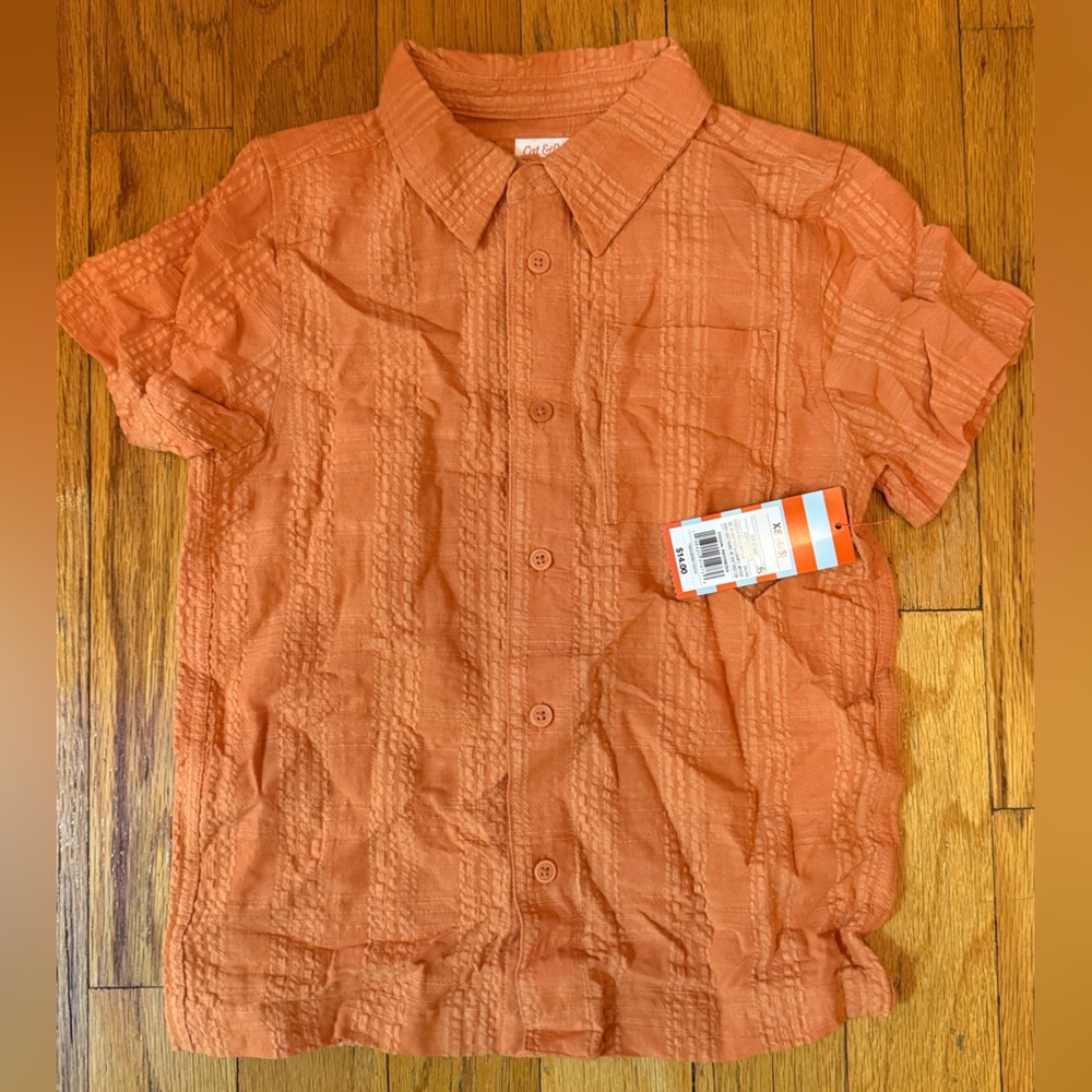 Cat & Jack Coral Button-Up Shirt XS (4/5) NWT